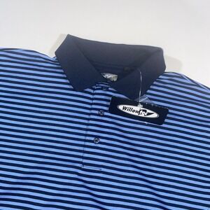 Willow Pointe Mens Striped Golf Polo Shirt Blue‎ Black Short Sleeve Size X